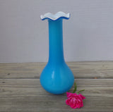 Vintage Art Glass Vase Ruffled Edge Two Toned Murano Style