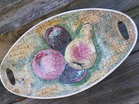 Vintage Italian Handled Platter Textured Fruit Bowl Oval Italian Pottery Serving Tray Centerpiece Mediterranean Kitchen Hanging Plate