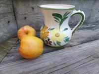 Vintage Pitcher Italy Orange Floral Relpo Circa 1970s Mediterranean Wide Mouth Pitcher