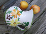 Vintage Pitcher Italy Orange Floral Relpo Circa 1970s Mediterranean Wide Mouth Pitcher