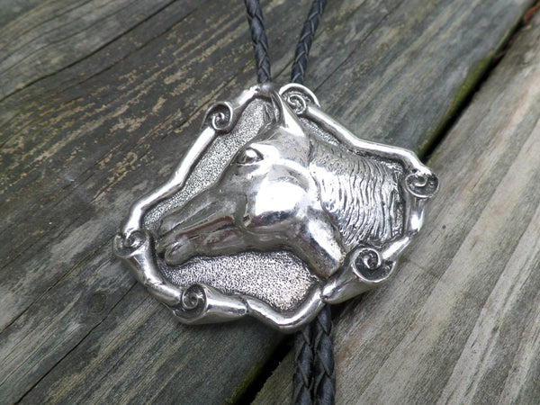 Vintage Silver Bolo Tie, Horse Bolo Tie, Western Bolo Tie, Rockabilly Bolo Tie Silver Horse Jewelry Horse Pendant, Equestrian Art, Horse Art