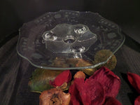 Vintage Etched Footed Bowl Depression Glass Art Nouveau Bowl Scalloped Edge Decorative Bowl Dessert Plate Potpourri Floral Etched Pattern