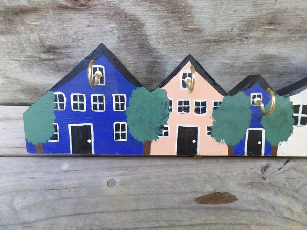 Vintage Handmade Key Holder Wall Hanging Miniature Houses Key Rack, Wall Mounted Vintage Wooden Key Rack  Key Hooks