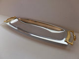 Vintage Mid Century Chrome Serving Tray Kromex Epsteam Relish Dish Two Tone Golden Handles Rectangular Tray Danish Mod Sleek Design