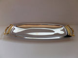 Vintage Mid Century Chrome Serving Tray Kromex Epsteam Relish Dish Two Tone Golden Handles Rectangular Tray Danish Mod Sleek Design