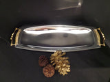 Vintage Mid Century Chrome Serving Tray Kromex Epsteam Relish Dish Two Tone Golden Handles Rectangular Tray Danish Mod Sleek Design