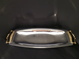 Vintage Mid Century Chrome Serving Tray Kromex Epsteam Relish Dish Two Tone Golden Handles Rectangular Tray Danish Mod Sleek Design