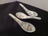 Vintage Porcelain Soup Spoons Asian Set of 3