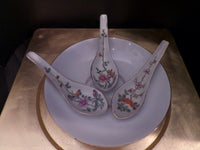 Vintage Porcelain Soup Spoons Asian Set of 3