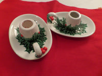 Vintage Holly Candleholders Japan Christmas Tableware Holiday Decor