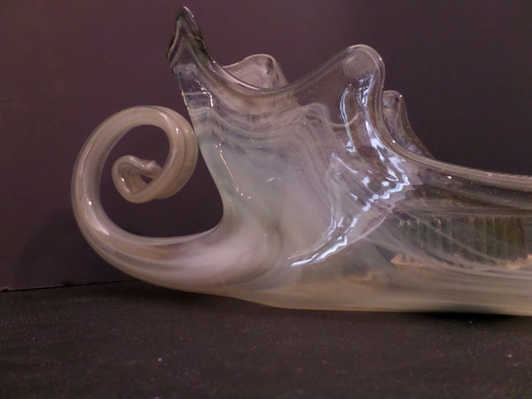 Vintage Cornucopia Horn Slipper Vase with Frog Mid Century Modern Art Glass Murrano Style Blown Glass Centerpiece