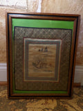 Vintage Silk Embroidery Framed Wall Hanging Asian Pagoda Weeping Willow