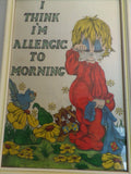 Vintage Wall Hanging Big Eyes Style Original Framed Art Oil Painting on Felt Allergic to Mornings, Night People Art, Sleepy Child