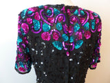 Vintage Sequin Dress Colorful Mardi Gras Fushia Turquoise Cocktail Party