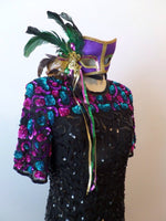 Vintage Sequin Dress Colorful Mardi Gras Fushia Turquoise Cocktail Party