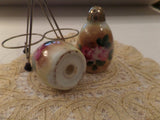 Vintage Lusterware Salt Pepper Shaker Set in Wire Holder Cottage Chic