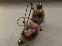 Vintage Lusterware Salt Pepper Shaker Set in Wire Holder Cottage Chic