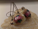 Vintage Lusterware Salt Pepper Shaker Set in Wire Holder Cottage Chic