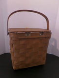 Vintage Needlepoint Wicker Tote Mid Century Calico