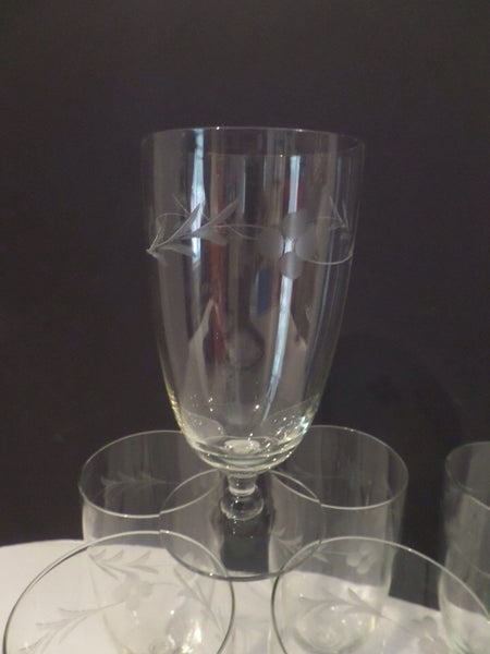 Vintage Etched Crystal Glasses Goblets Footed Set of 7