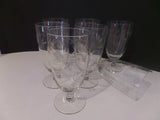 Vintage Etched Crystal Glasses Goblets Footed Set of 7