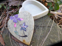 Vintage Stone Heart Shape Trinket Box Inlaid Heart Shape Box Storage Stash Box Made in India Love Gift