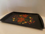 Vintage Hand Painted Baking Tray Tolle Style Toleware Style Black Floral Burnt Orange Lilies Tray, Black Metal Tray