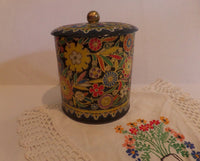 Vintage Metal Tin Box Floral Embossed Cookie Tin England Daher Storage Box Cloisonne Style Floral