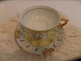 Vintage Porcelain Teacup and Saucer Set Pedestal Base Reticulated Saucer Lusterware Japan