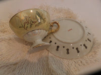 Vintage Porcelain Teacup and Saucer Set Pedestal Base Reticulated Saucer Lusterware Japan