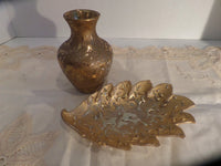 Vintage Weeping Gold Candy Dish and Vase Dixon Arts Studio 22 kt Gold