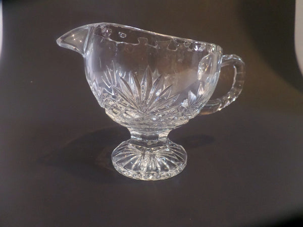 Vintage Cut Glass Footed Gravy Boat Creamer Pitcher Serving Tabletop