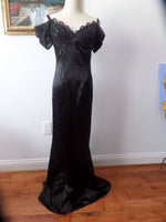 Vintage Black Satin Gown French  Style Courtesan Cabaret Steampunk