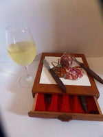 Vintage Mid Century Wood Tile Cutting Board Cheese Charcuterie Board with Serving Accessories