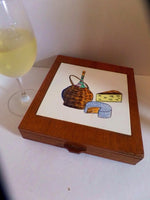 Vintage Mid Century Wood Tile Cutting Board Cheese Charcuterie Board with Serving Accessories