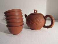 Vintage Yixing Zischa Teapot Teacup Set/Sake Set 7 Piece Set Red Clay Terra Cotta