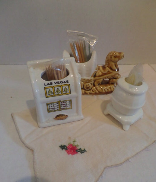 Vintage Toothpick Holders, Bone China, Instant Collection! Retro Las Vegas Toothpick Holder; Slot Machine, Potbelly Stove, Horse Carriage