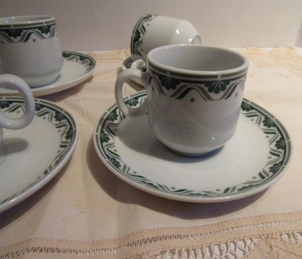 Vintage Greek Porcelain Demitasse Espresso Cups & Saucers With
