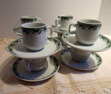 Vintage Porcelain Demi Tasse Cups Greek Set of 4 Ionias Hellas Art Deco Pattern Espresso Coffee Demitasse