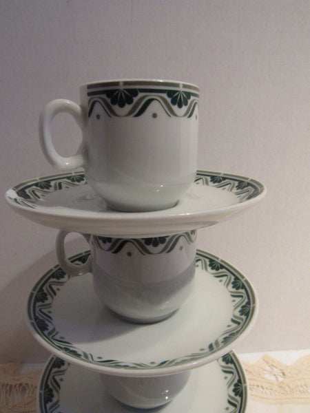 Vintage Porcelain Demi Tasse Cups Greek Set of 4 Ionias Hellas Art Deco Pattern Espresso Coffee Demitasse