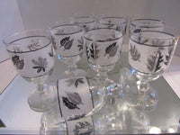 Vintage Libbey Frosted Silver Leave Foliage Wine Glasses Mid Century Barware Set of 4