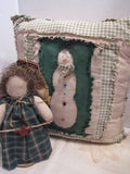 Vintage Decorative Pillow Snowman  Folk Art Angel Homespun Rustic Decor Winter Christmas Angel