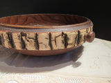 Vintage Wood Nut Bowl Mid Century Tree Bark Edge Nut Bowl with Handles Rustic Primitive Cabin Decor Handpainted