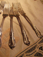 Vintage Silverplate Forks Wm A Rogers Silver Overlay Ornate Old South Pattern Set of 5 Silver Plate Serving, Vintage Forks, French Baroque