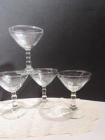 Vintage Mid Century Coupe Champagne Glasses Craft Cocktails Knobby Stem Set of 4