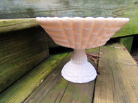 Vintage Pink Bowl Compote Footed Centerpiece Fruit Bowl Blush Pink Basket Weave Pink Milkglass Jeanette Glass Company