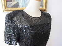 Vintage Black Silk Sequin Dress India Circa 1990s