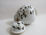 Vintage Asian Ginger Jar Home Decor  White Gold Floral Magnolia Porcelain Jar