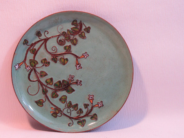Vintage Enamel Over Copper Cloisonné Plate Asian Art Noveau Chapleve