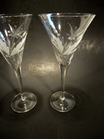 Vintage Champagne Flutes Etched Crystal Set of 2 Toasting Flutes